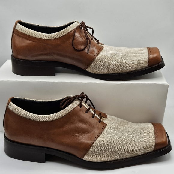 Marco Vicci taupe linen and brown leather shoes size 12 - Picture 12 of 13